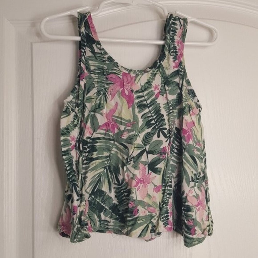 Old Navy Tropical Green Floral Pink Tank Top Loose Fit